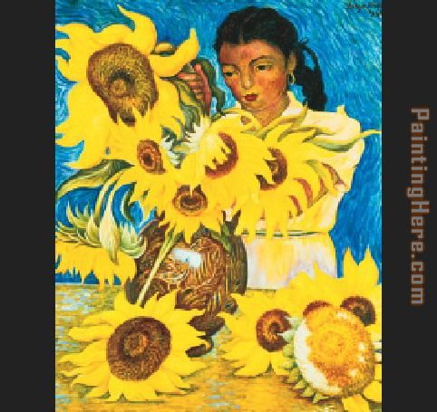 Muchacha con Girasoles (Girl with Sunflowers) painting - Diego Rivera Muchacha con Girasoles (Girl with Sunflowers) art painting
